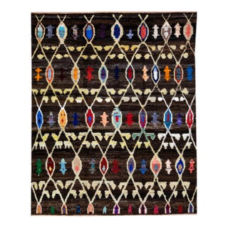 Brown Modern Turkish Tulu Handmade Multicolor Tribal Designed Wool Rug For Sale