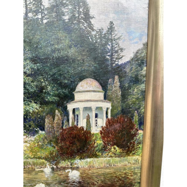 Karl Banďouch, Kassel – Wilhelmshöhe, Hercules Temple with Swans, 1929, Oil Painting on Canvas, Framed For Sale - Image 9 of 13