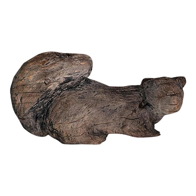 Hand Carved Wood Folk Art Squirrel Sculpture For Sale