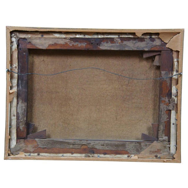 Traditional Antique European Fisherman River Cottage Oil Landscape on Canvas by Charles Martin For Sale - Image 3 of 13