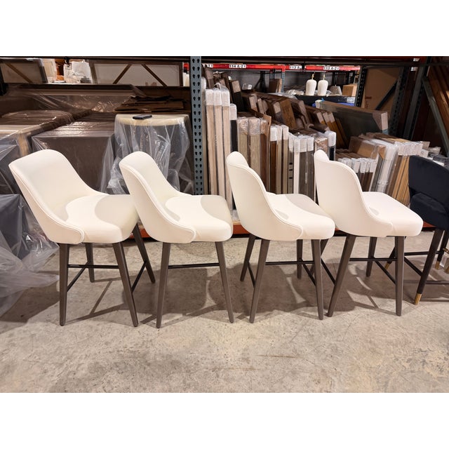 Wood Adriana Hoyos White Leather Swivel Counter Stool For Sale - Image 7 of 7