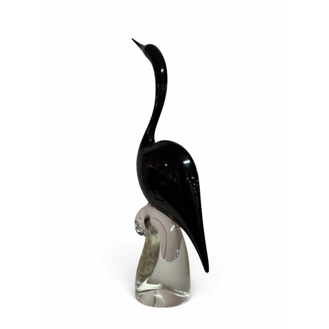Formia Murano Vintage Formia Murano Black Glass Heron Bird Sculpture - Authentited With Original Sticker For Sale - Image 4 of 5
