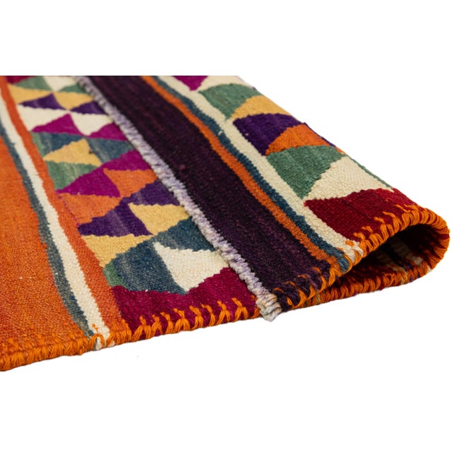 Vintage Flatweave Turkish Kilim Wool Rug With Multicolor Geometric Design For Sale - Image 4 of 11