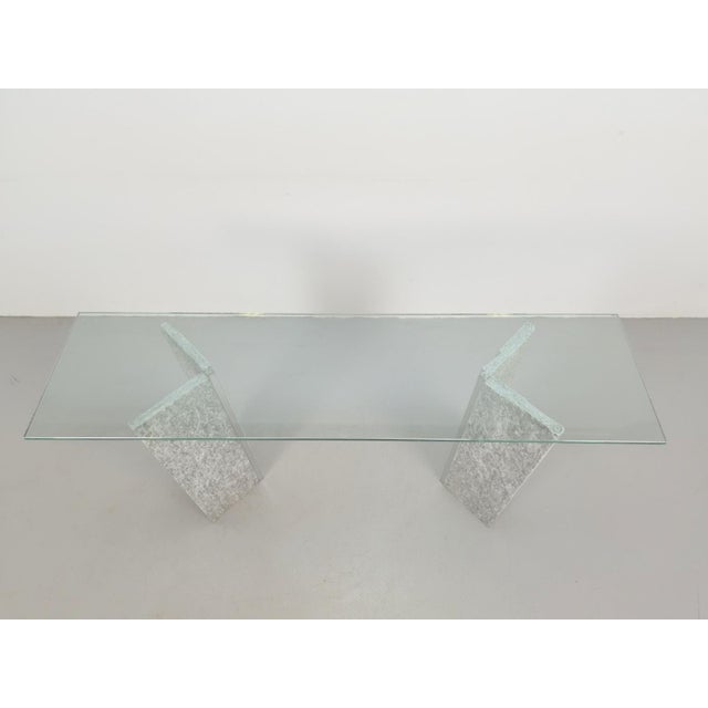 Postmodern Brutalist Granite and Glass Console Table with Two Column Bases, 1970 For Sale - Image 3 of 12
