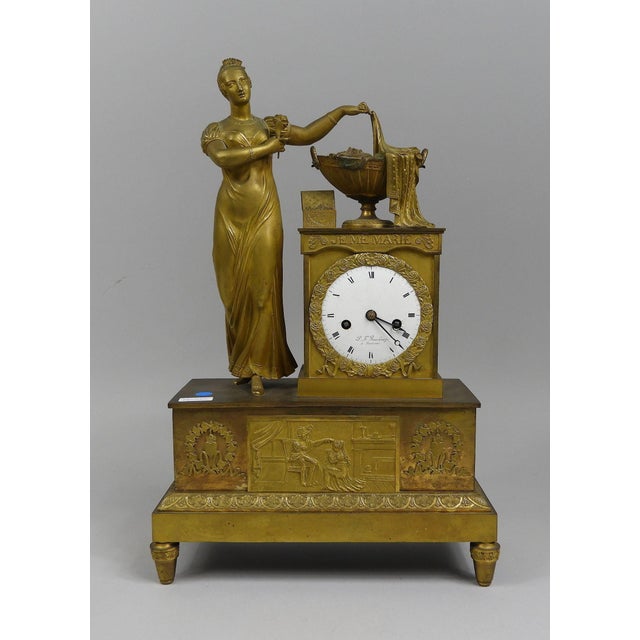 c.1800 Rouchouze Empire Gilt Bronze Mantel Clock For Sale - Image 13 of 18