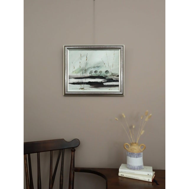 Mid-Century Modern Mid-Century Modern 'Winter Reeds' Vintage Swedish Impressionist Original Landscape Oil Painting, Framed For Sale - Image 3 of 12
