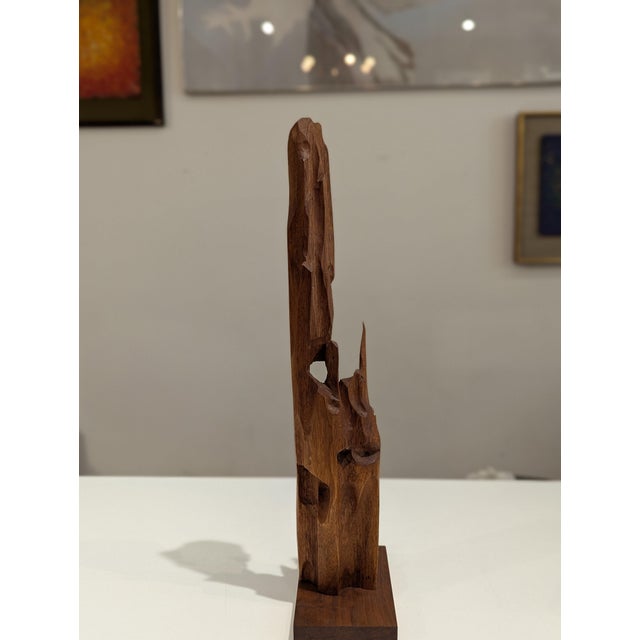 Brown Brutalist Hand-Carved Hardwood Totem Sculpture For Sale - Image 8 of 13
