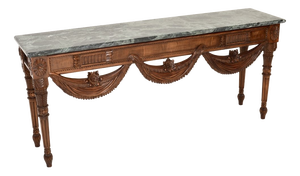 Vintage Carved Walnut Console Table with Marble Top, 1930
