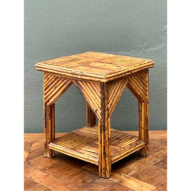 Rustic Reed and Wood Accent Table For Sale - Image 16 of 17