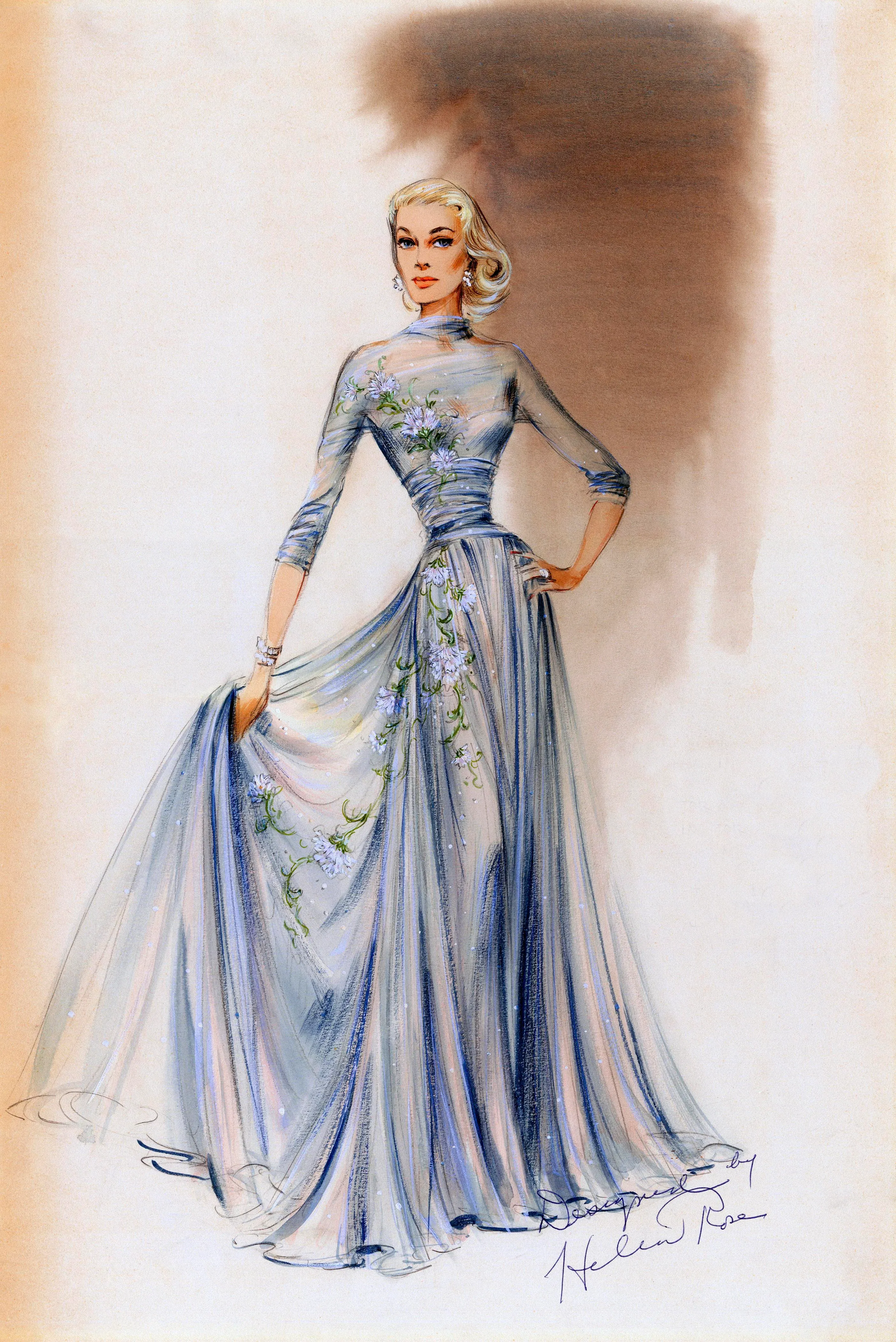 16x20 Print of Original Costume Sketch by Helen Rose for Grace Kelly "High  Society" 1956