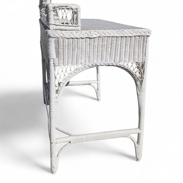 White Woven Wicker Writing Desk and Matching Side Chair For Sale - Image 14 of 18