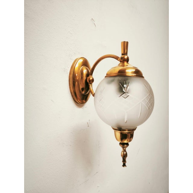 Baroque Brass Wall Light with Frosted Sphere, 1960s For Sale - Image 3 of 9