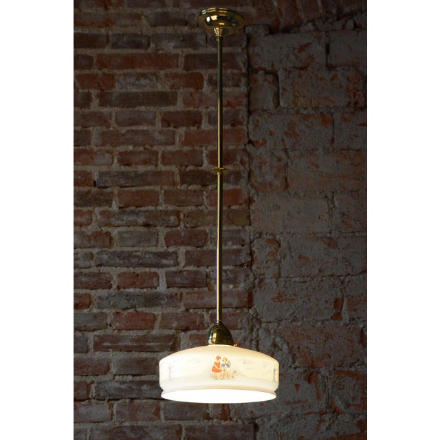 Art Deco Pendant Light in Brass and Painted Glass, Czech, 1930s For Sale - Image 10 of 11