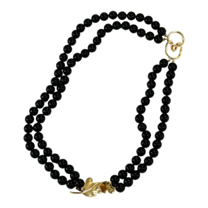 Mid 20th Century Tiffany & Co. Onyx Beads 18k Yellow Gold Oak Leaf Enhancer Necklace