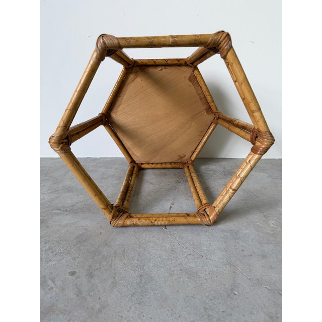 Vintage Bamboo & Rattan Hexagon Side Table For Sale - Image 13 of 13