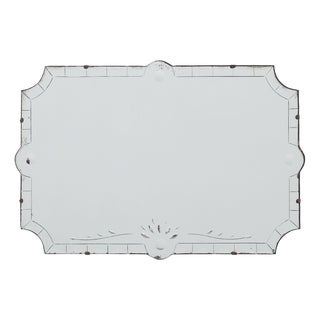 French Venetian Style Frameless Mirror with Bevelled Border and Engraved Floral Motif, 1920 For Sale