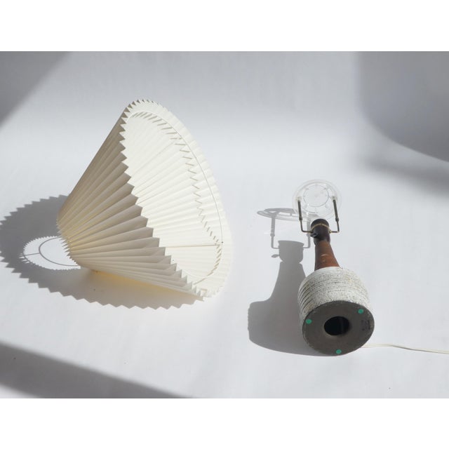 Ceramic Vintage Modern Danish Ceramic Lamp with Pleaded Shade, 1960s For Sale - Image 7 of 10