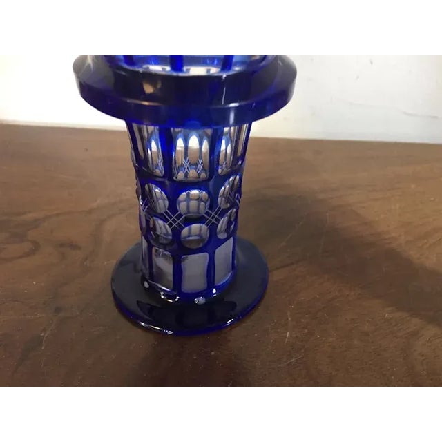 Antique 19th Century Decanter in Cobalt Cut to Clear Crystal For Sale - Image 4 of 12