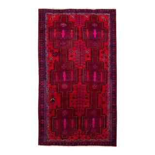 1960s Vintage Persian Shiraz Handmade Red Geometric Wool Rug For Sale