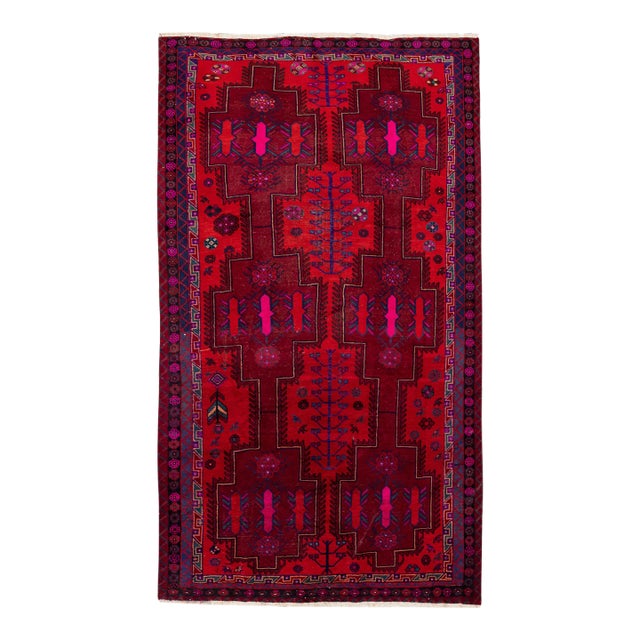 1960s Vintage Persian Shiraz Handmade Red Geometric Wool Rug For Sale