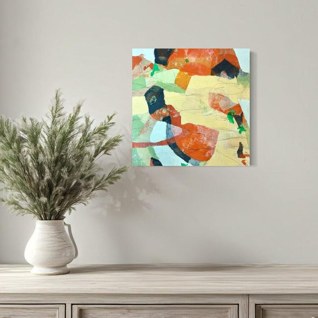 Green Lee Cox "Cabernet Harvest" Acrylic on Canvas, Small Framed Abstract Collage Painting in Green, 2025 For Sale - Image 8 of 8