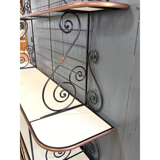 Maison Jansen Style Iron Brass & White Glass Bakers Rack with Cabinet, 1950s For Sale - Image 10 of 18