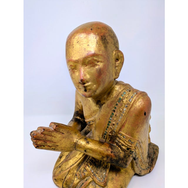 Gold 19th Century Burmese Lacquered Wood Statue: Moggallana For Sale - Image 8 of 9