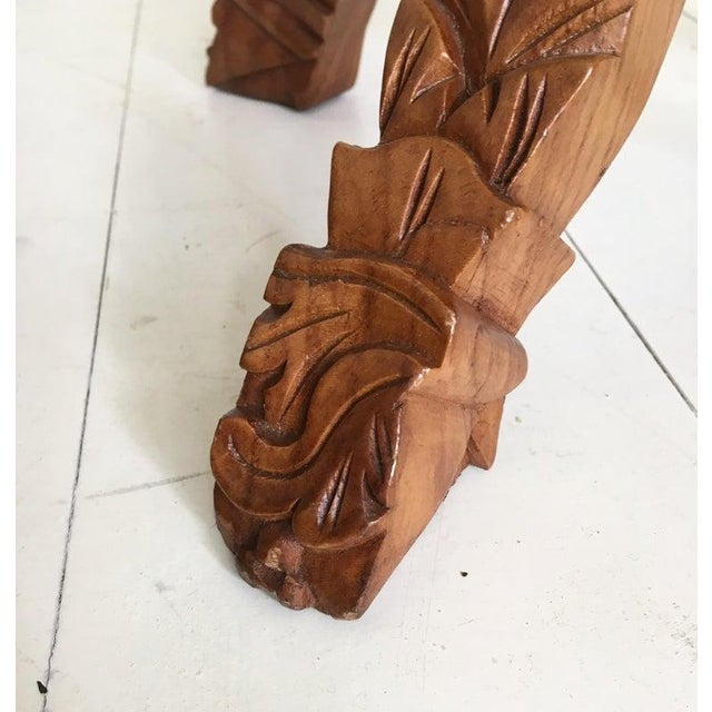 Large Mid-Century Brown Hand Carved Plant Stands, Set of 2 For Sale - Image 9 of 10