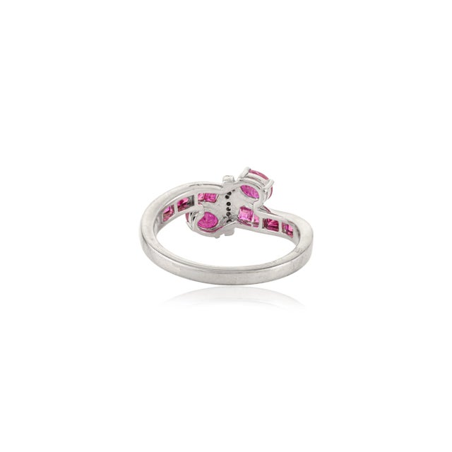 Metal Exquisite Pure 925 Silver Ruby Bypass Ring With Diamond - Size 7 For Sale - Image 7 of 10