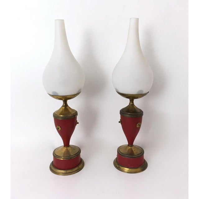 Mid-Century Modern Italian Brass and Glass Table Lamps, 1950s, Set of 2 For Sale - Image 3 of 9