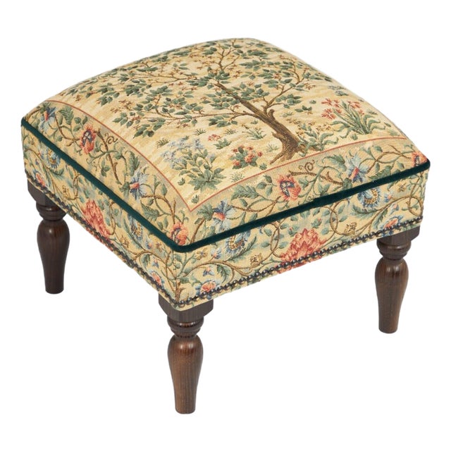 Tree of Life Light Upholstered Stool For Sale