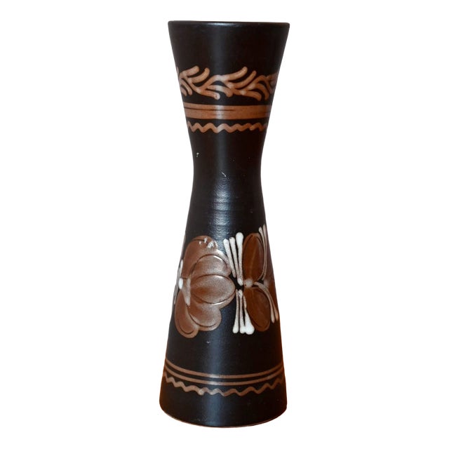 Hungarian Folk Art Ceramic Diabolo Vase, 1950s For Sale