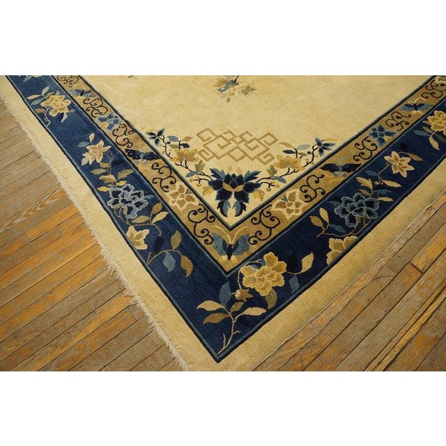 1920s 1920s Beige Field Antique Chinese Peking Floral Medallion Oriental Wool Rug For Sale - Image 5 of 11
