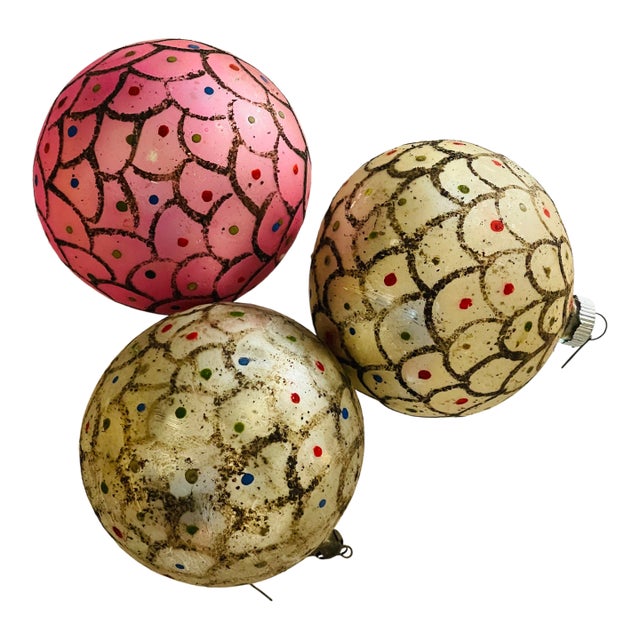 4 PCS Antique Blown Glass Christmas Balls For Sale