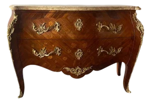 Late 19th Century French Louis XV Style Marquetry Commode With Siena Marble Top