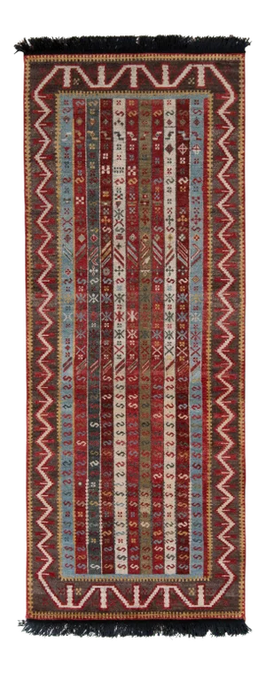 Rug & Kilim Tribal Style Rug in Red , Blue Geometric Pattern, 3x5