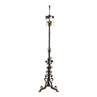 Late 19th Century Belle Epoque Wrought Iron Rose Vine Floor Lamp For Sale