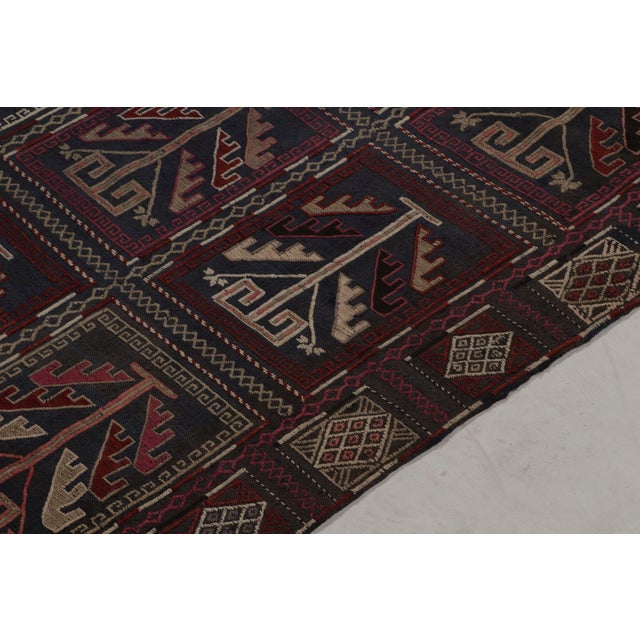 Rug & Kilim Antique Russian Tribal Kilim Rug in Blue and Red Embroidered Geometric Patterns For Sale - Image 4 of 8