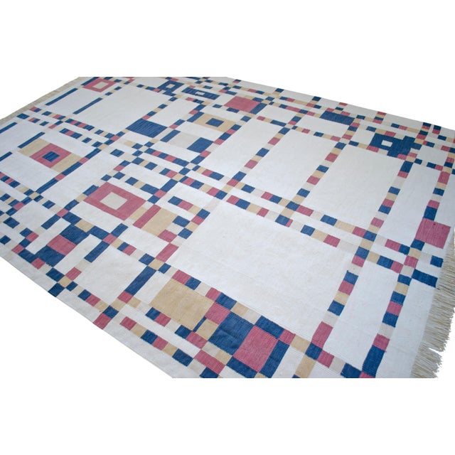 Piet Mondrian - Broadway Boogie Woogie Inspired Silk Hand Woven Area Kilim Wall Rug 6′5″ × 9′2″ For Sale - Image 9 of 17