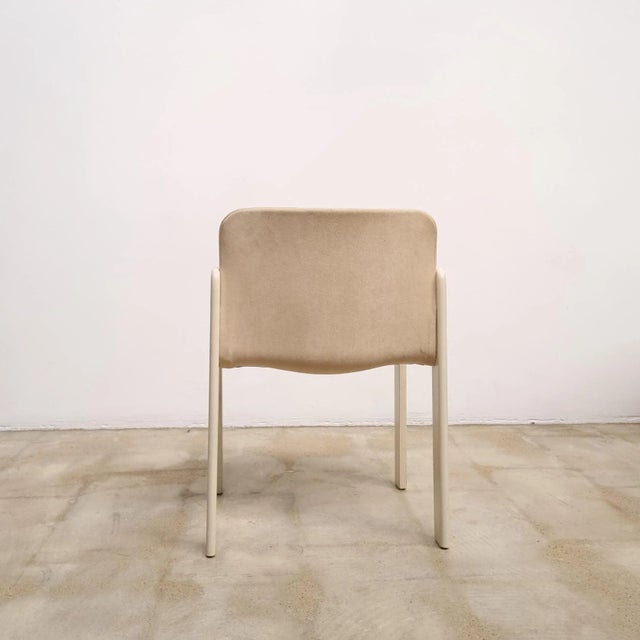 Dining chair in original beige velvet, 1960s, set of four. The chairs are in original condition, showing signs of age and...