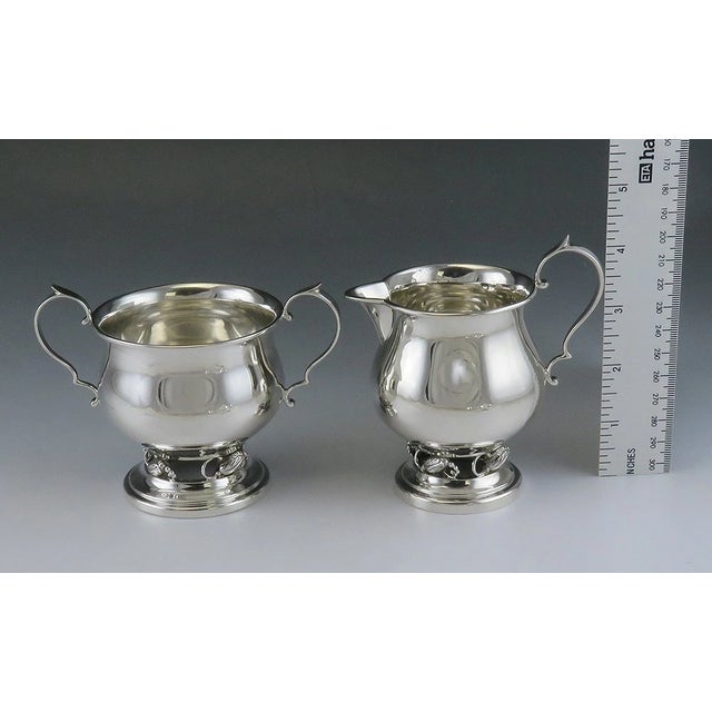Mid-Century Modern Mid 20th Century Sterling Silver Revere Silversmiths Danish/Jensen Blossom Creamer Sugar Bowl Set For Sale - Image 3 of 8