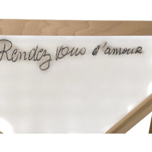 Textile Original Francois Lucet Painting "Rendez Vous D'amour" Penguin Rose Oil Canvas 29x40 Usa 2019 For Sale - Image 7 of 8