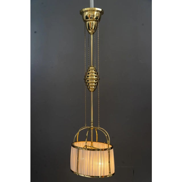 Art Deco Adjustable Pendant Lamp with Fabric Shade, 1920s For Sale - Image 4 of 15