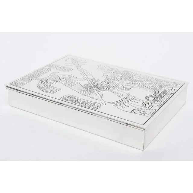 Wood Vintage Tane Sterling Silver and Rosewood Hinged Box With Greco Aztec Design, MCM For Sale - Image 7 of 10