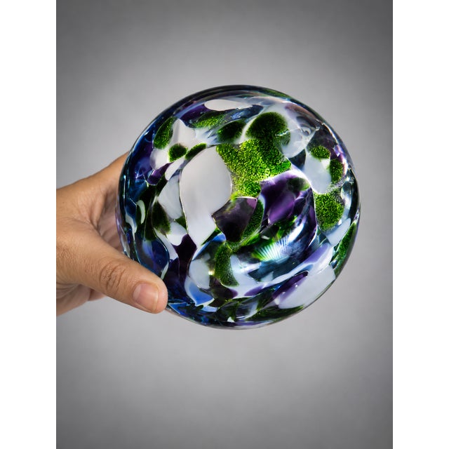 Pyromania Oregon Float Hand Blown Art Glass Orb Ball Paperweight Blue Green Purple Studio Glass Sculpture Coastal Decor Gift 4.5" For Sale In Sacramento - Image 6 of 9
