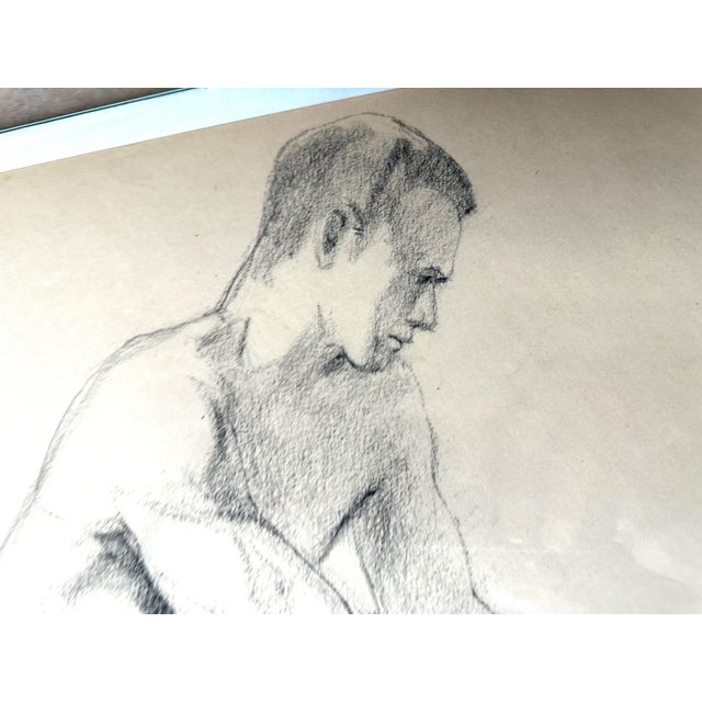 Pair Mid-Century Nude Man & Woman Drawings For Sale - Image 11 of 14