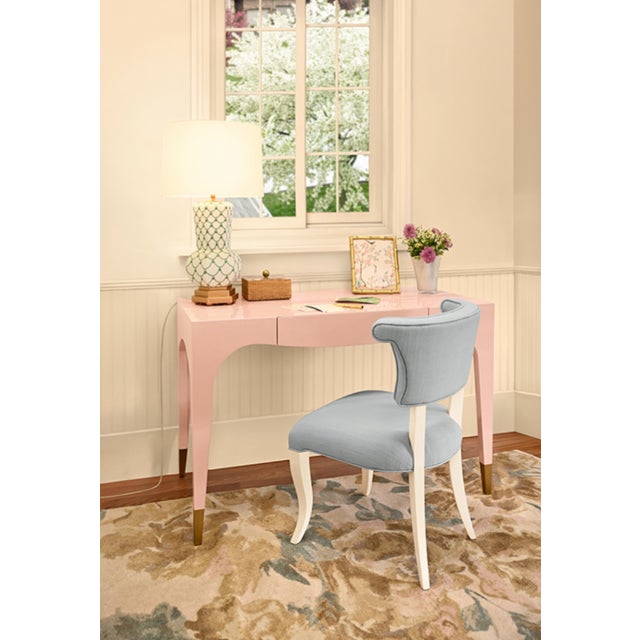 New special order item. Not vintage. Elevate your workspace with this striking one-drawer desk, finished in luxurious...