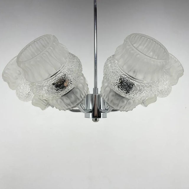 Mid-Century Glass & Chrome Chandelier, 1970s For Sale - Image 4 of 10