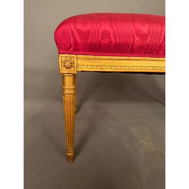 Wood 19th Century French Louis XVI Style Gilded Bench With Ruby Red Upholstered Seat, Circa 1890 For Sale - Image 7 of 9