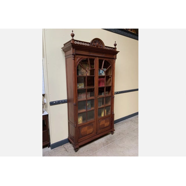 Antique Art Nouveau Walnut Display Column Bookcase, 1910s For Sale - Image 4 of 10